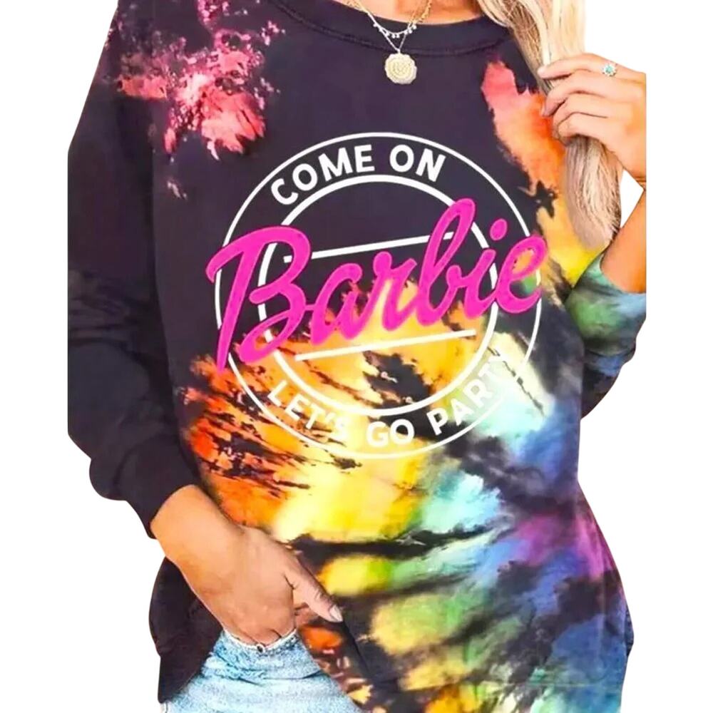 Barbiecore Rainbow Reverse Tie Dye Pullover Sweatshirt Size 2X New w/o Tag